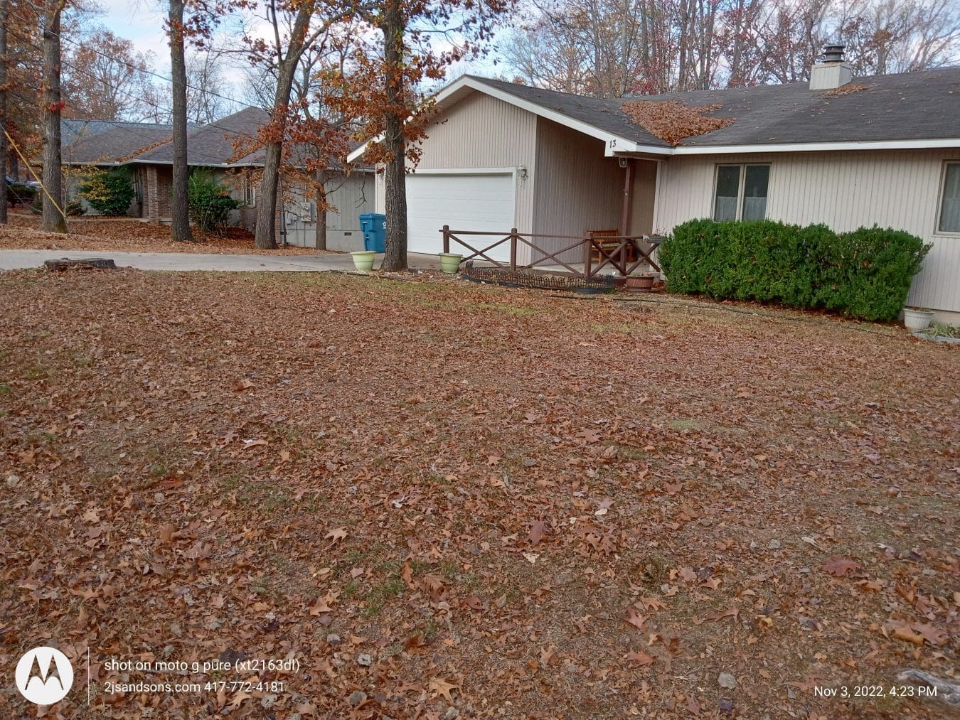 During a professional leaf removal service.